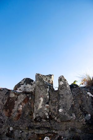 the top of an old irish stone wallの写真素材