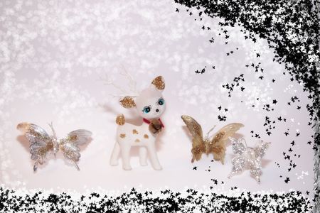 a small dear out on a christmas nightの写真素材