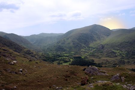 an dawn view of winding roads through the mountains of kerryの写真素材