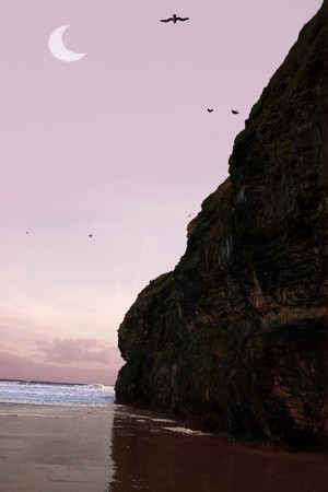 ballybunion cliffs on the west coast of ireland at nightの写真素材