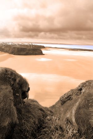 ballybunion beach in winter with view of castle beach and cliffsの写真素材