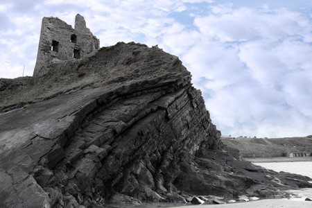 ballybunion castle on the rocks in the west coast of irelandの写真素材