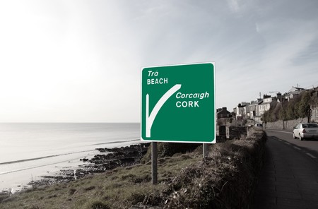 a beach road sign in county cork irelandの写真素材