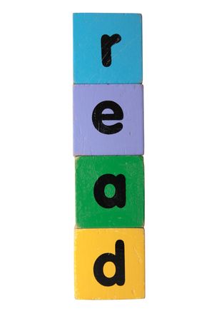 toy letters that spell read against a white backgroundの写真素材