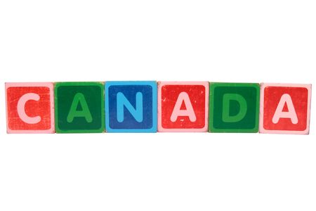 toy letters that spell canada against a white background の写真素材