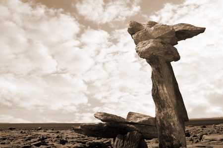 boulders in rocky landscape of the burren in county clare ireland in sepiaの写真素材