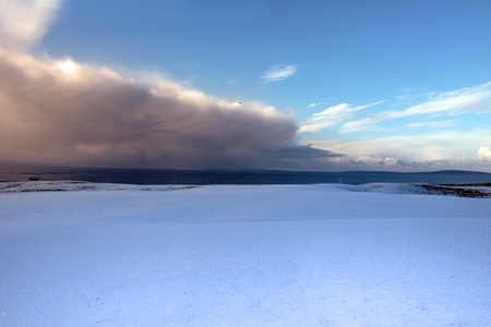  a snow covered links golf course in ireland in stormy winter weatherの写真素材