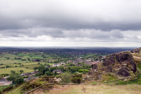 view from mow cop castle in the Biddulph valley in the county of Staffordshire in Englandの写真素材