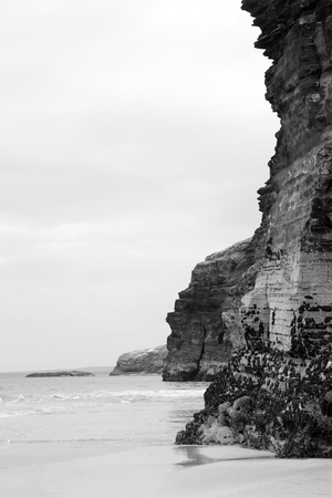ancient cliffs on the coastal beach in ballybunion county kerry ireland in black and whiteの写真素材