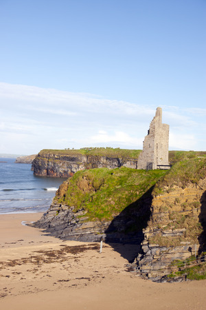 view of the castle beach and cliffs in Ballybunion county Kerry Irelandの写真素材
