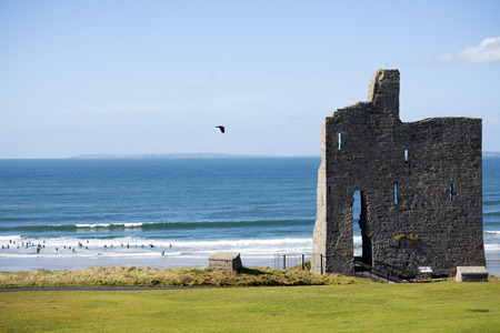 ballybunion castle ruins on the wild atlantic way in county kerry ireland as seen from the landの写真素材