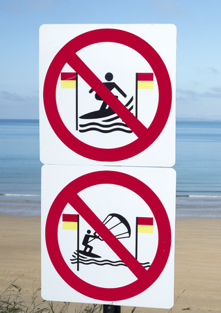 warning signs for surfers in ballybunion on the wild atlantic way in irelandの写真素材