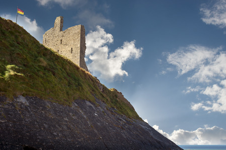 ballybunion castle with the cliff face on the wild atlantic way irelandの写真素材