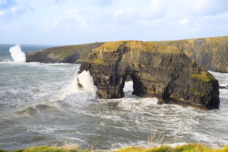 beautiful view of the virgin rocks with storm waves on the wild atlantic wayの写真素材