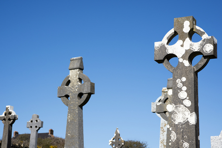 old ancient Celtic graveyard with unmarked gravestones in Irelandの写真素材