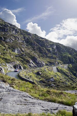 mountains and cliffs at the conor pass on the ring of kerry's wild atlantic wayの写真素材
