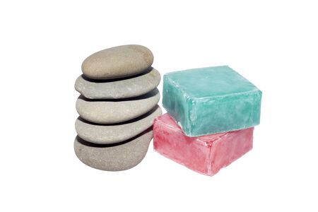 soaps off various shades with grey sone pebblesの写真素材