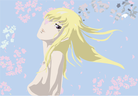 young woman with sakura bloomsのイラスト素材
