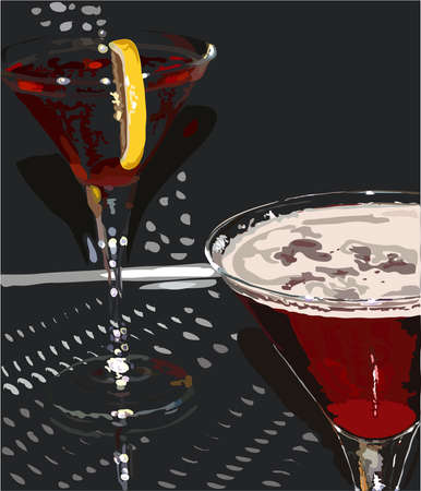 two glasses with drink on the dark backgroundのイラスト素材
