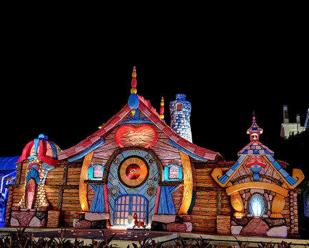 Dubai miracle garden at night in Dubai, United Arab Emiratesの写真素材