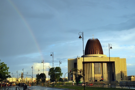 Warsaw, Poland 30 May 2016 Temple of Divine Providence - the church erected at the intersection of Street Ks. Primate August Hlond and Avenue of the Republic in Wilanow.のeditorial素材