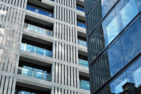 Modern glass silhouettes of skyscrapers in the city
