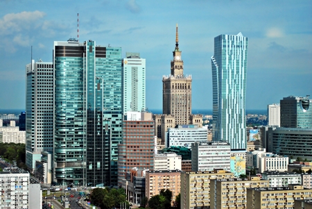 Warsaw, Poland. 8 August 2016. View of the modern skyscrapers in the city center.Warsaw skyline.のeditorial素材