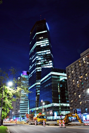 Warsaw, Poland. 8 August 2016. View of the modern skyscrapers in the city center.Warsaw skyline.のeditorial素材