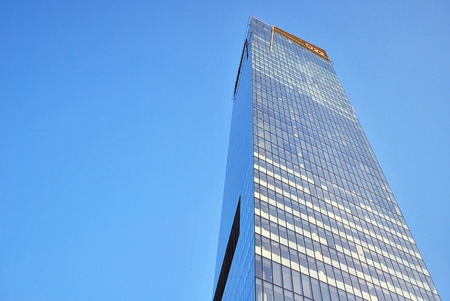 Warsaw, Poland. 8 August 2016. View of the modern skyscrapers in the city center.Warsaw skyline.のeditorial素材