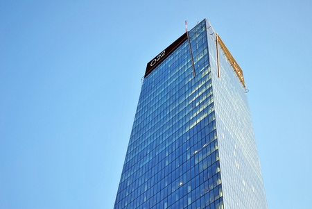 Warsaw, Poland. 8 August 2016. View of the modern skyscrapers in the city center.Warsaw skyline.のeditorial素材