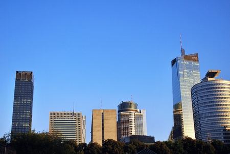 Warsaw, Poland. 8 August 2016. View of the modern skyscrapers in the city center.Warsaw skyline.のeditorial素材