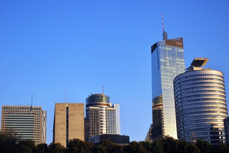 Warsaw, Poland. 8 August 2016. View of the modern skyscrapers in the city center.Warsaw skyline.のeditorial素材