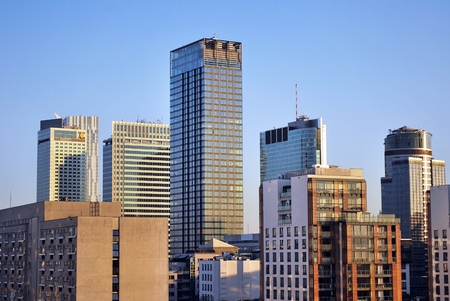 Warsaw, Poland. 8 August 2016. View of the modern skyscrapers in the city center.Warsaw skyline.のeditorial素材