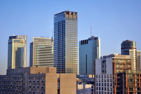 Warsaw, Poland. 8 August 2016. View of the modern skyscrapers in the city center.Warsaw skyline.のeditorial素材