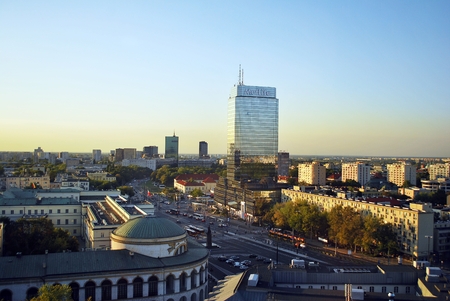 Warsaw, Poland. 8 August 2016. View of the modern skyscrapers in the city center.Warsaw skyline.のeditorial素材