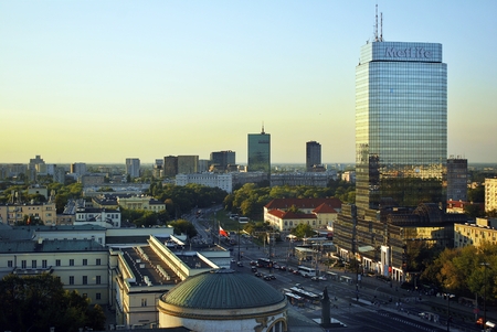 Warsaw, Poland. 8 August 2016. View of the modern skyscrapers in the city center.Warsaw skyline.のeditorial素材