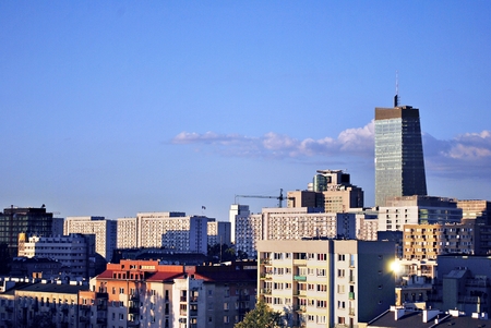 Warsaw, Poland. 11 August 2016. View of the modern skyscrapers in the city center.Warsaw skyline.のeditorial素材