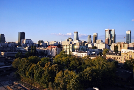 Warsaw, Poland. 11 August 2016. View of the modern skyscrapers in the city center.Warsaw skyline.のeditorial素材