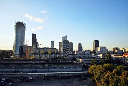 Warsaw, Poland. 11 August 2016. View of the modern skyscrapers in the city center.Warsaw skyline.のeditorial素材