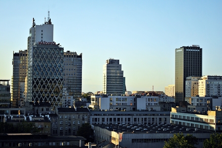 Warsaw, Poland. 11 August 2016. View of the modern skyscrapers in the city center.Warsaw skyline.のeditorial素材