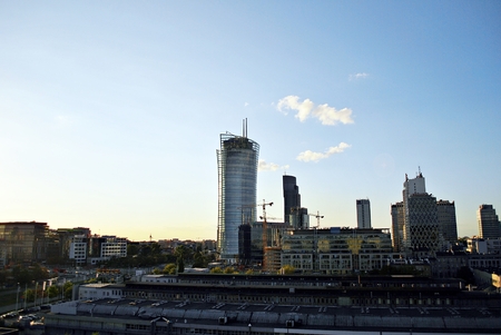 Warsaw, Poland. 11 August 2016. View of the modern skyscrapers in the city center.Warsaw skyline.のeditorial素材