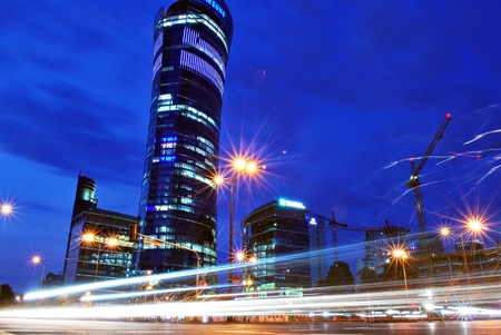 Warsaw, Poland. 19 August 2016. Modern architecture in a night settingのeditorial素材