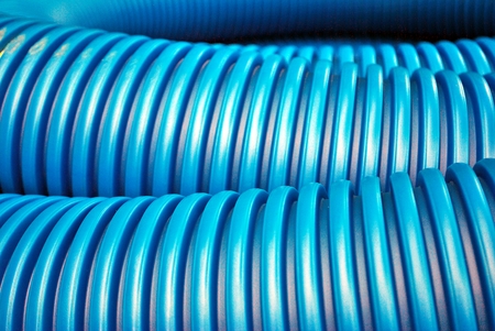 Blue Curvilinear tubes for industryの写真素材