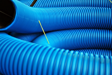Blue Curvilinear tubes for industryの写真素材