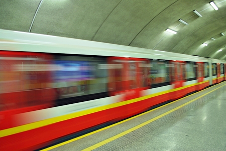 underground train station with a view of the tunnel entrance.の写真素材