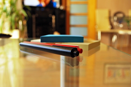 Closeup of notepad for agenda kept on tableの写真素材