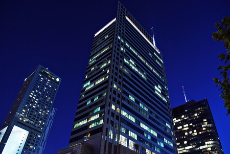 Warsaw, Poland. 15 September 2016 Downtown Warsaw at night.のeditorial素材