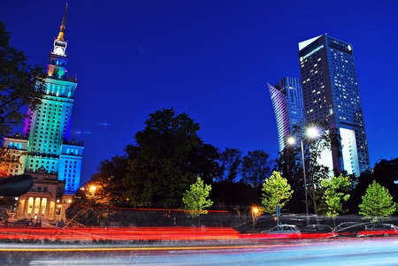 Warsaw, Poland. 15 September 2016 Downtown Warsaw at night.のeditorial素材