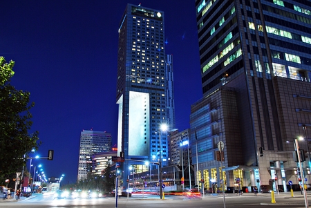 Warsaw, Poland. 15 September 2016 Downtown Warsaw at night.のeditorial素材