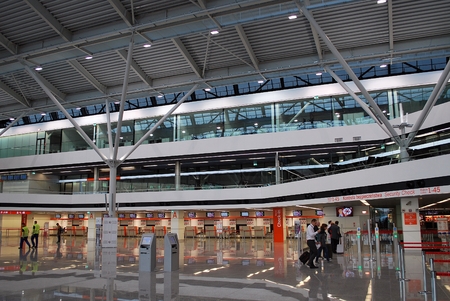 WARSAW, Poland. 24 May 2015 Airport interior at Warsaw Chopin airport.のeditorial素材